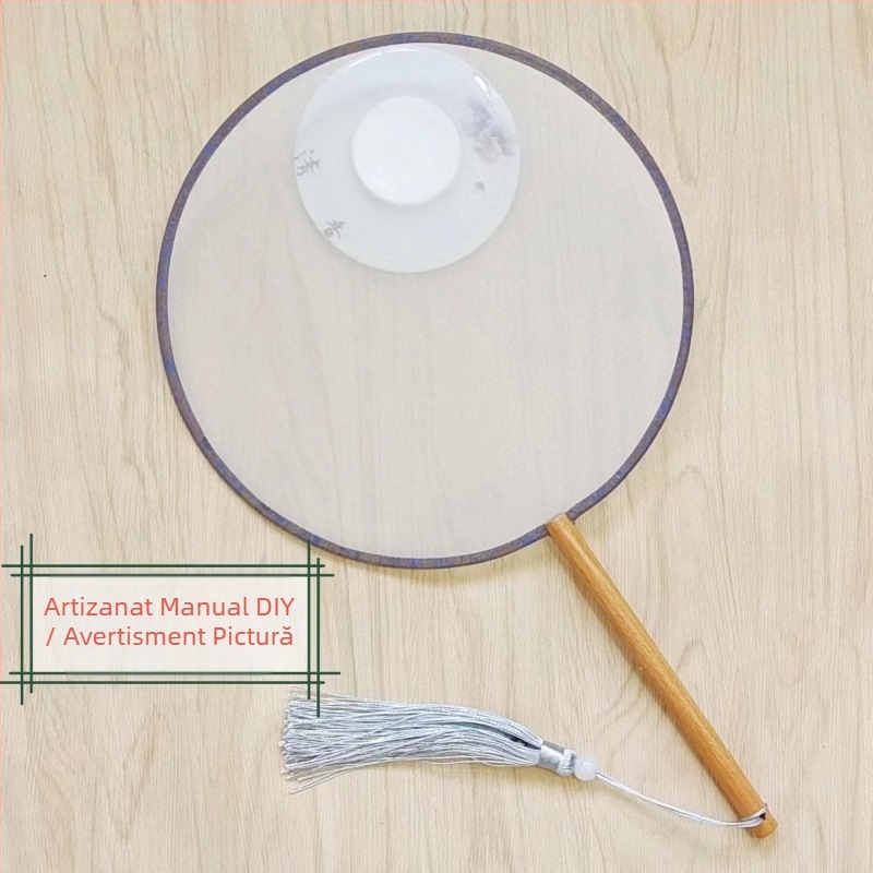 Evantai rotund tradițional cu aplicație de broderie DIY, evantai de flori manual, nervuri de evantai, suprafață de evantai semitransparentă, asemănătoare mătăsii, cadou de afaceri