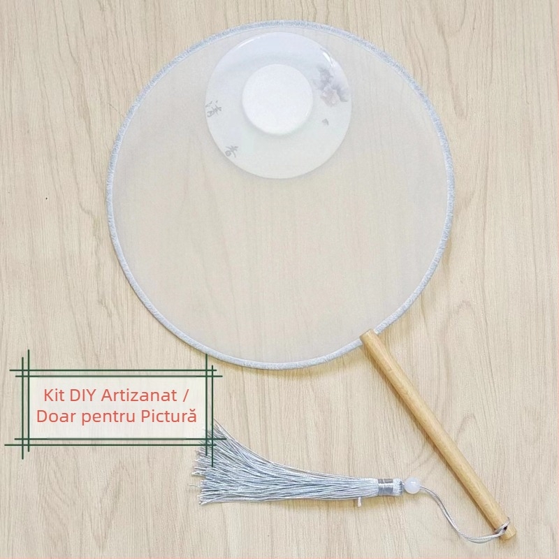 Evantai rotund tradițional cu aplicație de broderie DIY, evantai de flori manual, nervuri de evantai, suprafață de evantai semitransparentă, asemănătoare mătăsii, cadou de afaceri