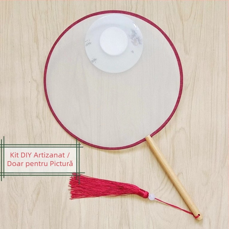 Evantai rotund tradițional cu aplicație de broderie DIY, evantai de flori manual, nervuri de evantai, suprafață de evantai semitransparentă, asemănătoare mătăsii, cadou de afaceri