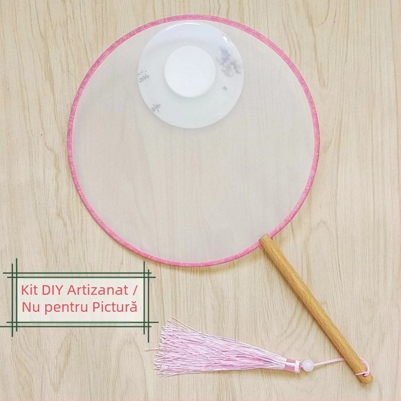 Evantai rotund tradițional cu aplicație de broderie DIY, evantai de flori manual, nervuri de evantai, suprafață de evantai semitransparentă, asemănătoare mătăsii, cadou de afaceri