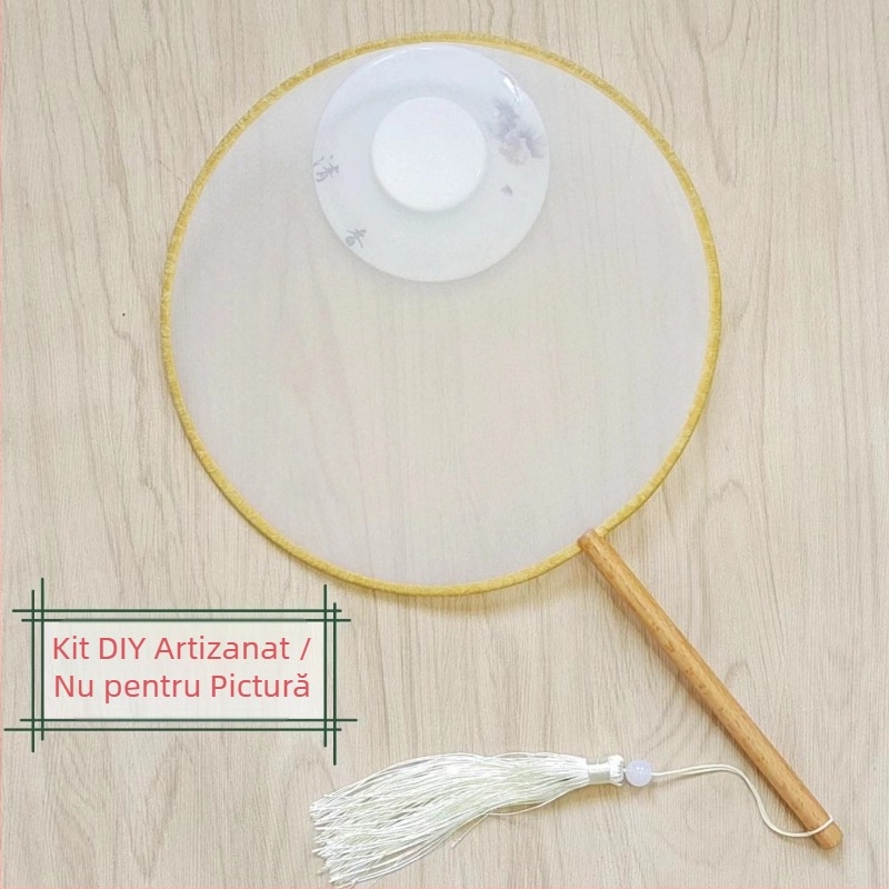 Evantai rotund tradițional cu aplicație de broderie DIY, evantai de flori manual, nervuri de evantai, suprafață de evantai semitransparentă, asemănătoare mătăsii, cadou de afaceri