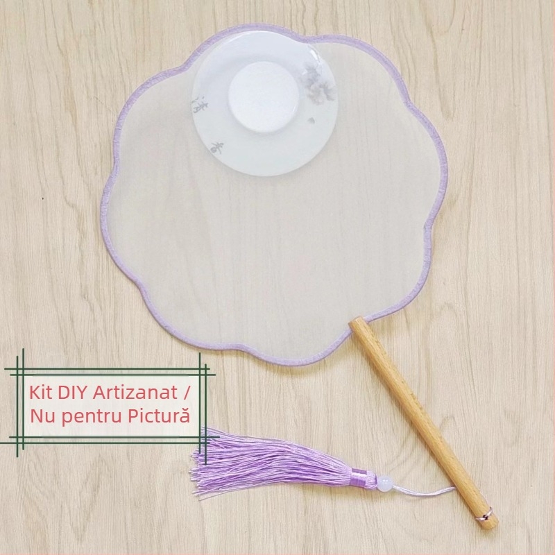 Evantai rotund tradițional cu aplicație de broderie DIY, evantai de flori manual, nervuri de evantai, suprafață de evantai semitransparentă, asemănătoare mătăsii, cadou de afaceri