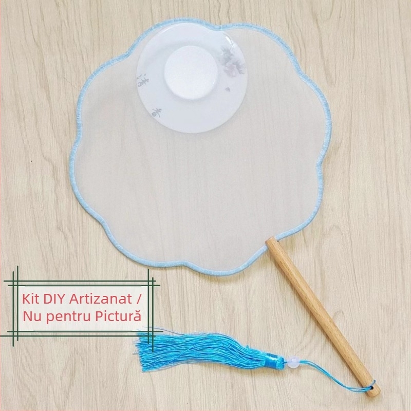 Evantai rotund tradițional cu aplicație de broderie DIY, evantai de flori manual, nervuri de evantai, suprafață de evantai semitransparentă, asemănătoare mătăsii, cadou de afaceri