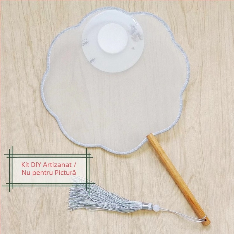 Evantai rotund tradițional cu aplicație de broderie DIY, evantai de flori manual, nervuri de evantai, suprafață de evantai semitransparentă, asemănătoare mătăsii, cadou de afaceri