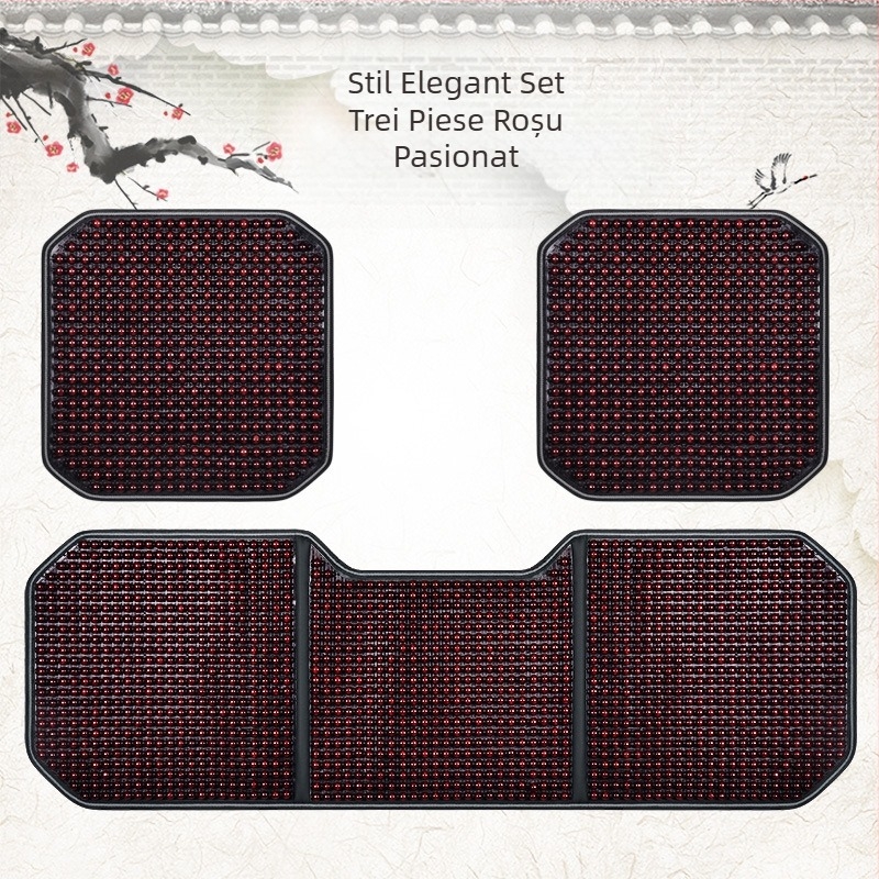 Pernă pentru scaun auto de vară, covoraș nou și cool, dintr-o singură bucată, cu mărgele, set de trei piese, pernă pentru scaun auto din spate, din arțar, cu mărgele