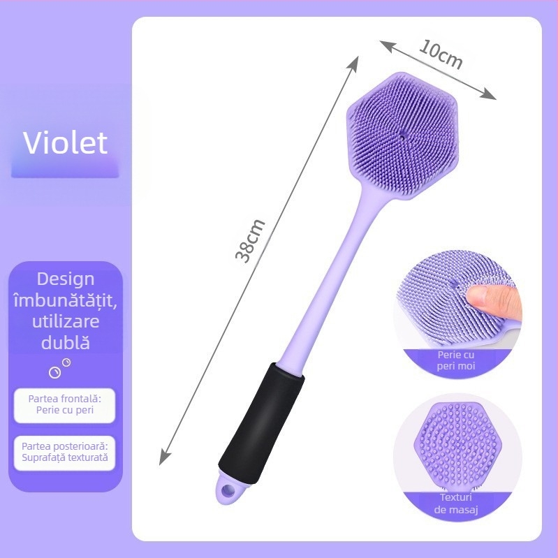 Perie de baie cu mâner lung din silicon transfrontalier, curățare și masaj, perie de baie leneșă, artefact pentru spate, perie de baie cu două fețe, en-gros