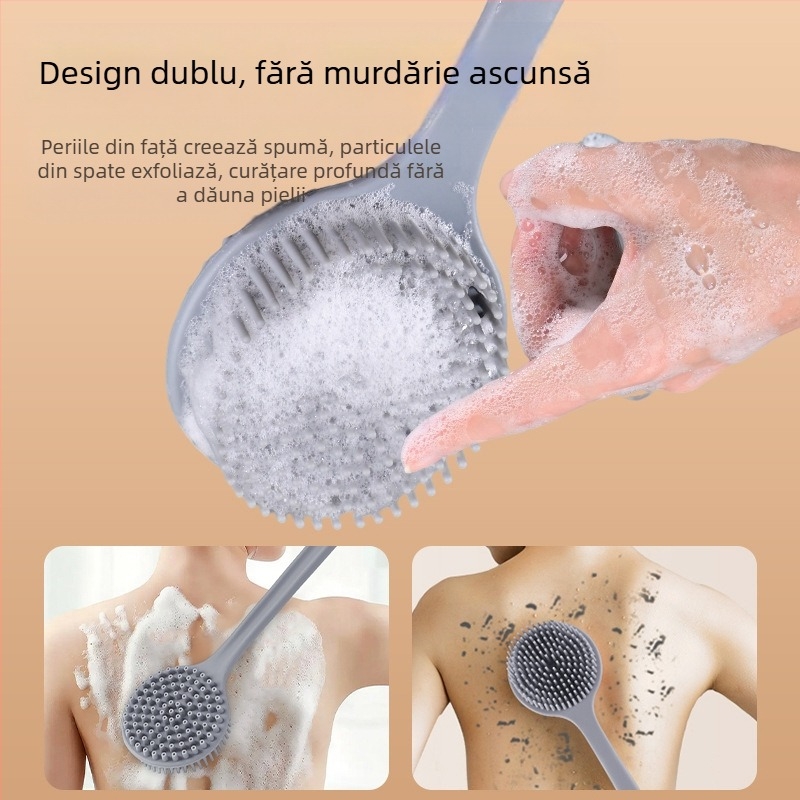 Perie de baie cu mâner lung din silicon transfrontalier, curățare și masaj, perie de baie leneșă, artefact pentru spate, perie de baie cu două fețe, en-gros
