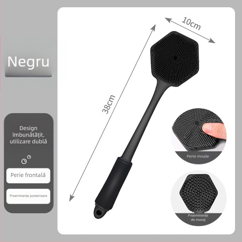 Perie de baie cu mâner lung din silicon transfrontalier, curățare și masaj, perie de baie leneșă, artefact pentru spate, perie de baie cu două fețe, en-gros