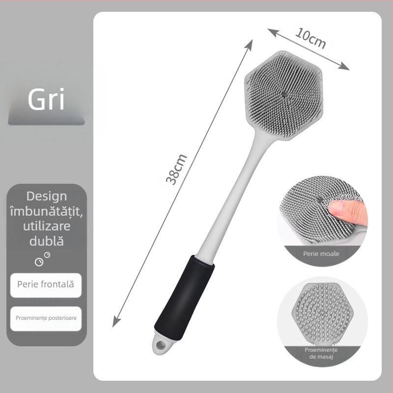Perie de baie cu mâner lung din silicon transfrontalier, curățare și masaj, perie de baie leneșă, artefact pentru spate, perie de baie cu două fețe, en-gros