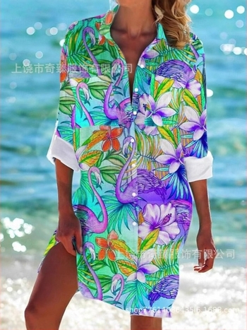 Comerț exterior transfrontalier 2025 Primăvara și vara Noua stație independentă Amazon, cea mai bine vândută cămașă cu mânecă lungă și rever, în stil stațiune de pe litoral