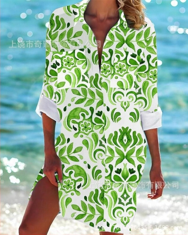 Comerț exterior transfrontalier 2025 Primăvara și vara Noua stație independentă Amazon, cea mai bine vândută cămașă cu mânecă lungă și rever, în stil stațiune de pe litoral