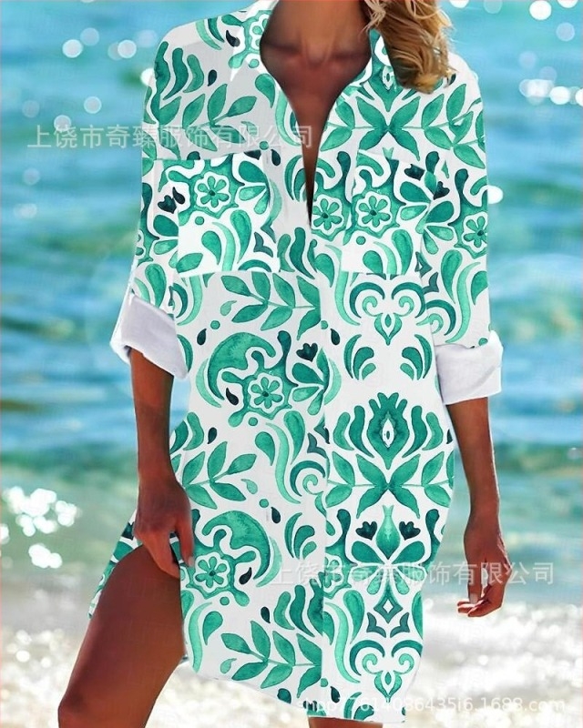 Comerț exterior transfrontalier 2025 Primăvara și vara Noua stație independentă Amazon, cea mai bine vândută cămașă cu mânecă lungă și rever, în stil stațiune de pe litoral