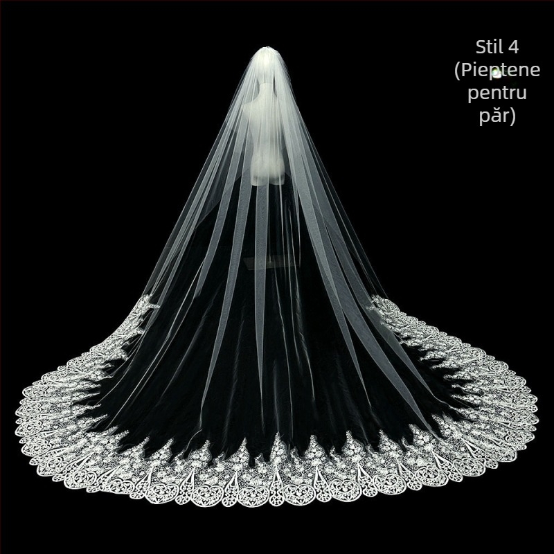 Voal de mireasă principal pentru rochie de mireasă, voal Super Immortal Mori, stil coreean, coadă lungă, dantelă, accesorii