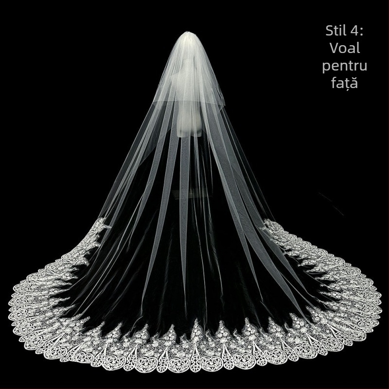 Voal de mireasă principal pentru rochie de mireasă, voal Super Immortal Mori, stil coreean, coadă lungă, dantelă, accesorii