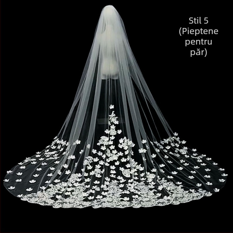 Voal de mireasă principal pentru rochie de mireasă, voal Super Immortal Mori, stil coreean, coadă lungă, dantelă, accesorii