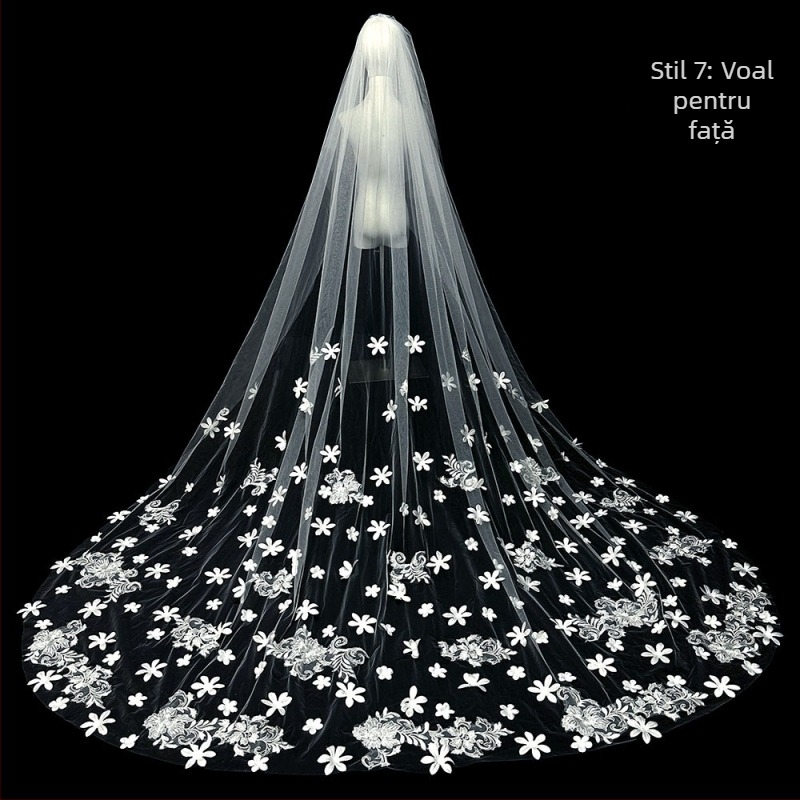 Voal de mireasă principal pentru rochie de mireasă, voal Super Immortal Mori, stil coreean, coadă lungă, dantelă, accesorii