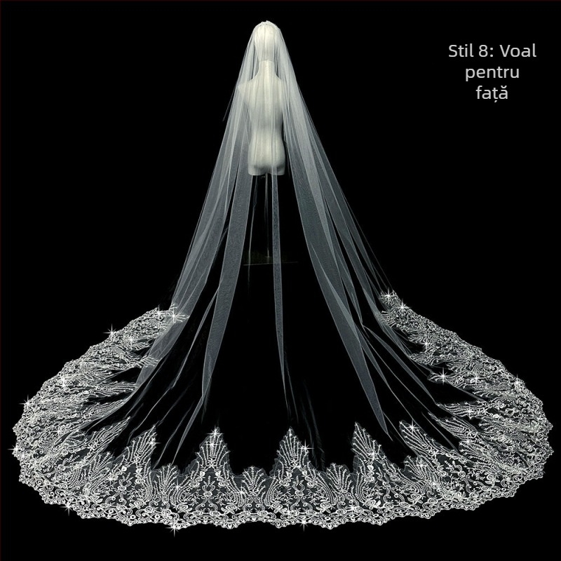 Voal de mireasă principal pentru rochie de mireasă, voal Super Immortal Mori, stil coreean, coadă lungă, dantelă, accesorii