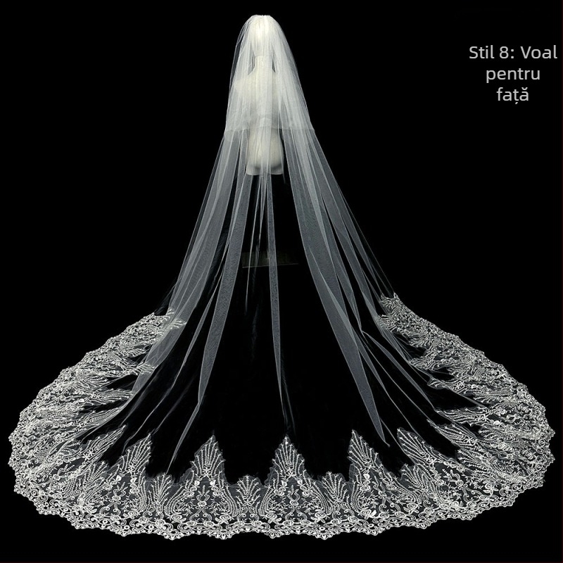 Voal de mireasă principal pentru rochie de mireasă, voal Super Immortal Mori, stil coreean, coadă lungă, dantelă, accesorii