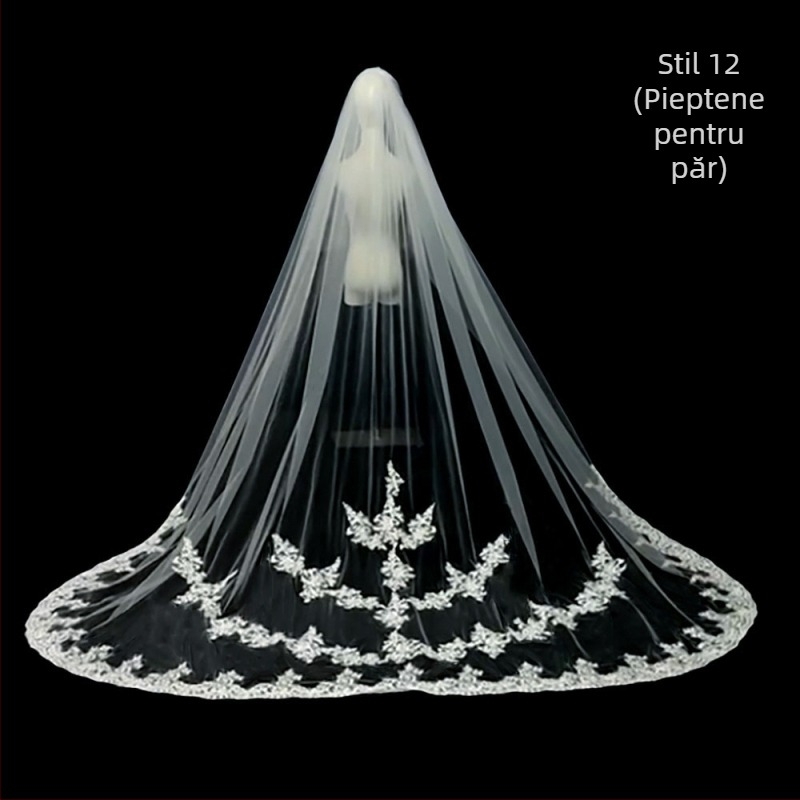 Voal de mireasă principal pentru rochie de mireasă, voal Super Immortal Mori, stil coreean, coadă lungă, dantelă, accesorii