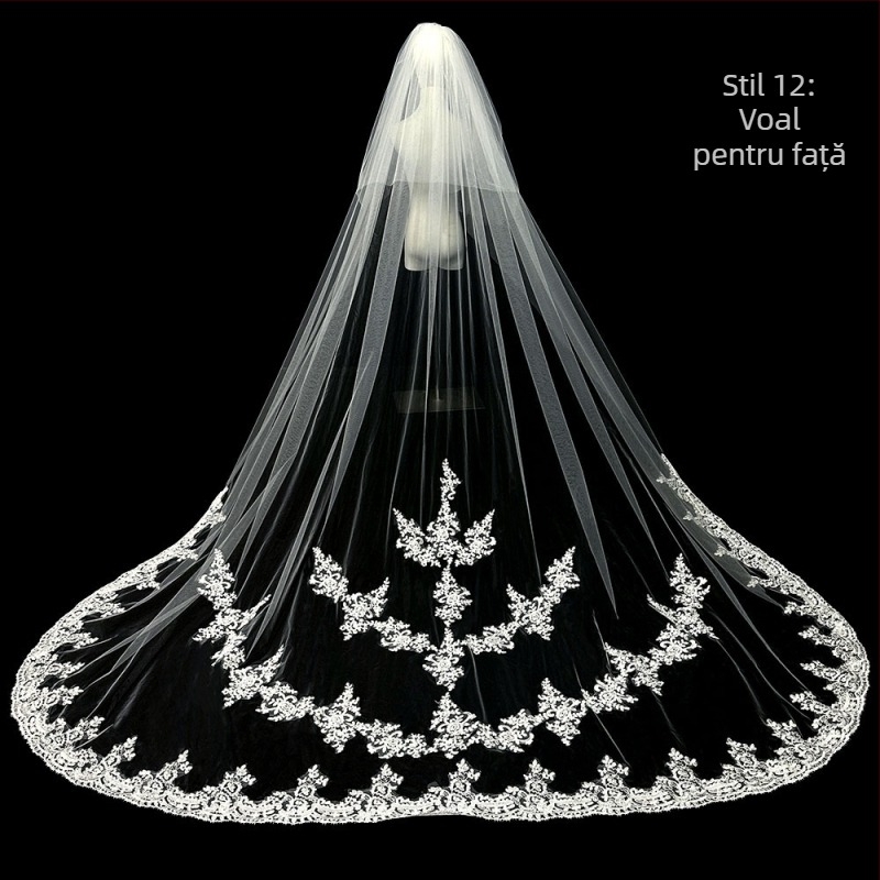 Voal de mireasă principal pentru rochie de mireasă, voal Super Immortal Mori, stil coreean, coadă lungă, dantelă, accesorii
