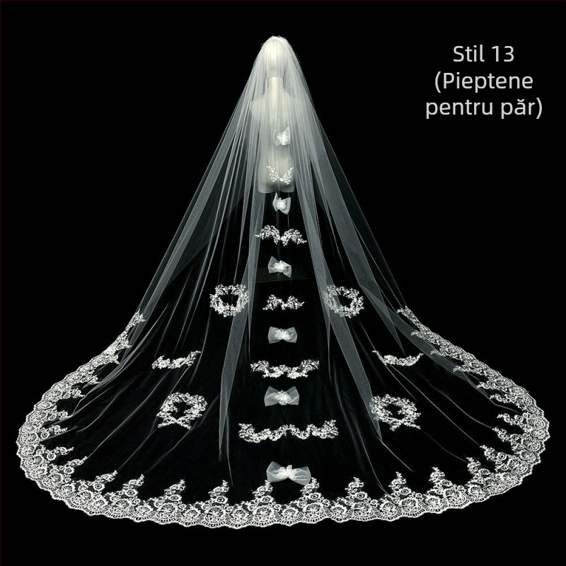 Voal de mireasă principal pentru rochie de mireasă, voal Super Immortal Mori, stil coreean, coadă lungă, dantelă, accesorii