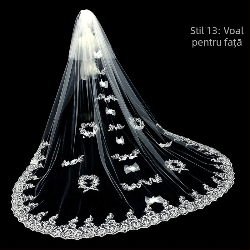 Voal de mireasă principal pentru rochie de mireasă, voal Super Immortal Mori, stil coreean, coadă lungă, dantelă, accesorii