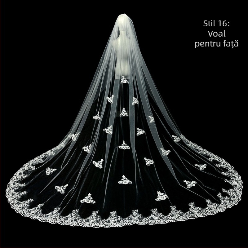 Voal de mireasă principal pentru rochie de mireasă, voal Super Immortal Mori, stil coreean, coadă lungă, dantelă, accesorii