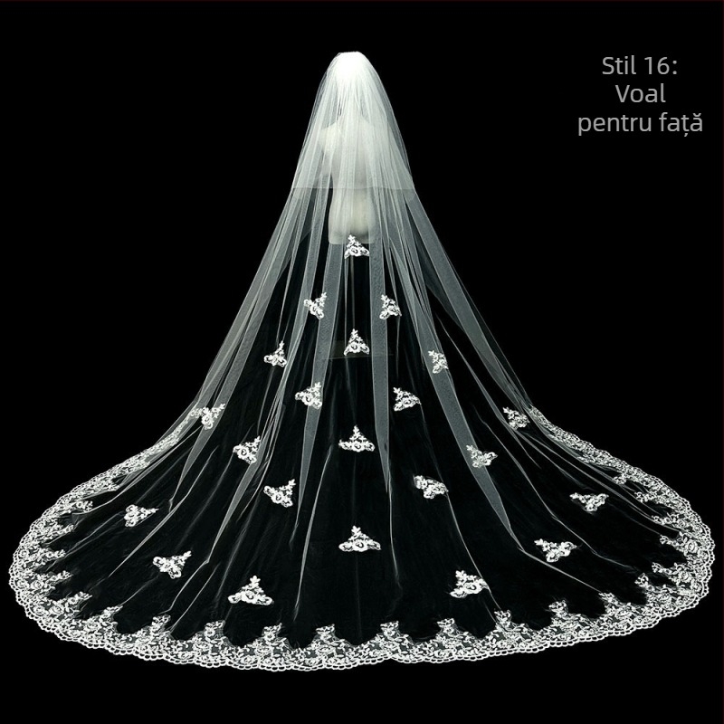 Voal de mireasă principal pentru rochie de mireasă, voal Super Immortal Mori, stil coreean, coadă lungă, dantelă, accesorii