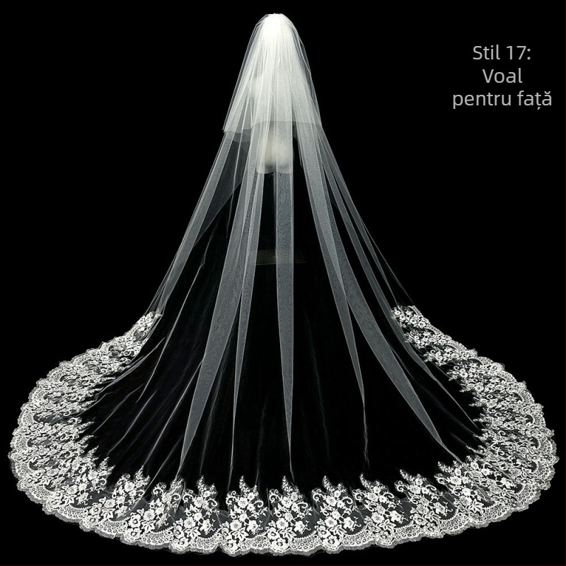 Voal de mireasă principal pentru rochie de mireasă, voal Super Immortal Mori, stil coreean, coadă lungă, dantelă, accesorii