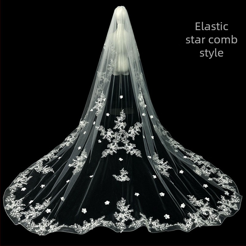 Voal de mireasă principal pentru rochie de mireasă, voal Super Immortal Mori, stil coreean, coadă lungă, dantelă, accesorii