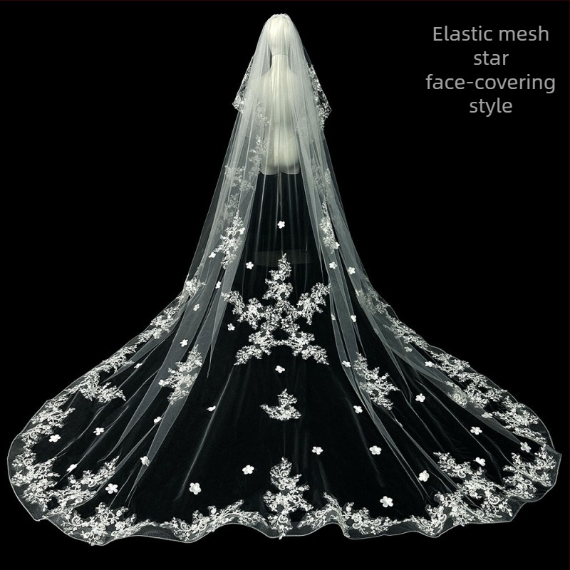 Voal de mireasă principal pentru rochie de mireasă, voal Super Immortal Mori, stil coreean, coadă lungă, dantelă, accesorii