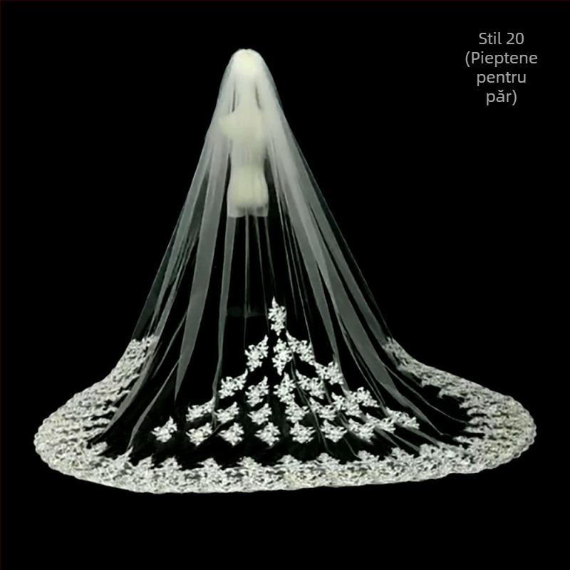 Voal de mireasă principal pentru rochie de mireasă, voal Super Immortal Mori, stil coreean, coadă lungă, dantelă, accesorii