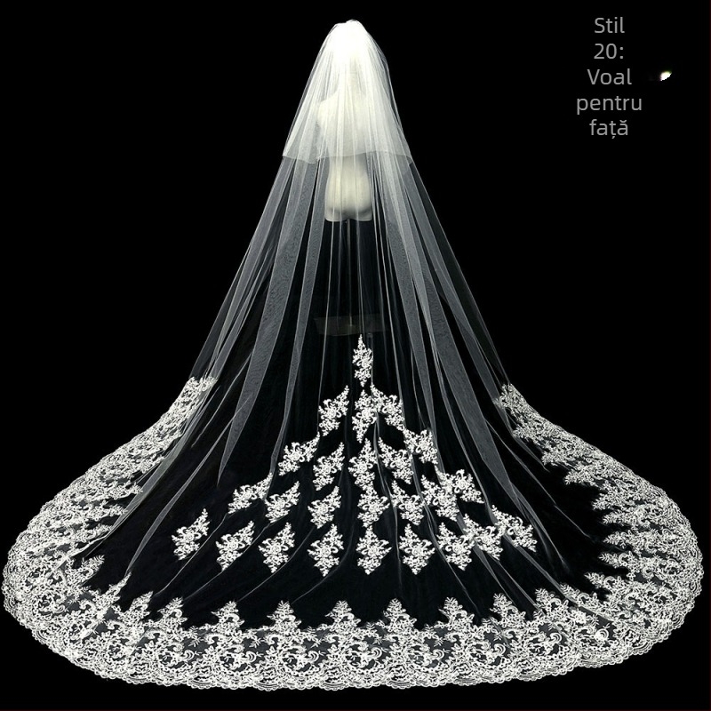 Voal de mireasă principal pentru rochie de mireasă, voal Super Immortal Mori, stil coreean, coadă lungă, dantelă, accesorii