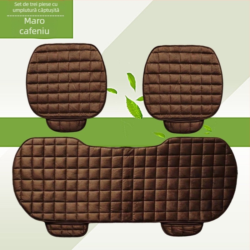 Pernă auto de iarnă, fără spătar, pătrată, brodată, din pluș, fără legături, călduroasă, din trei piese, pernă pentru scaunul individual din față și din spate