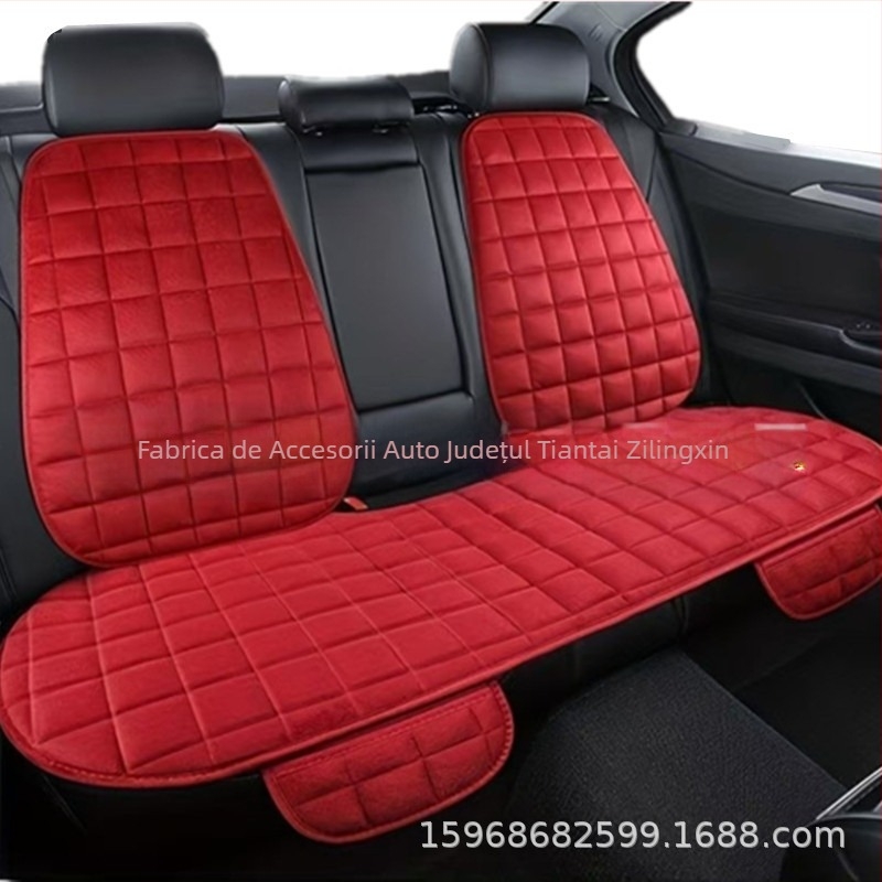 Pernă auto de iarnă, fără spătar, pătrată, brodată, din pluș, fără legături, călduroasă, din trei piese, pernă pentru scaunul individual din față și din spate