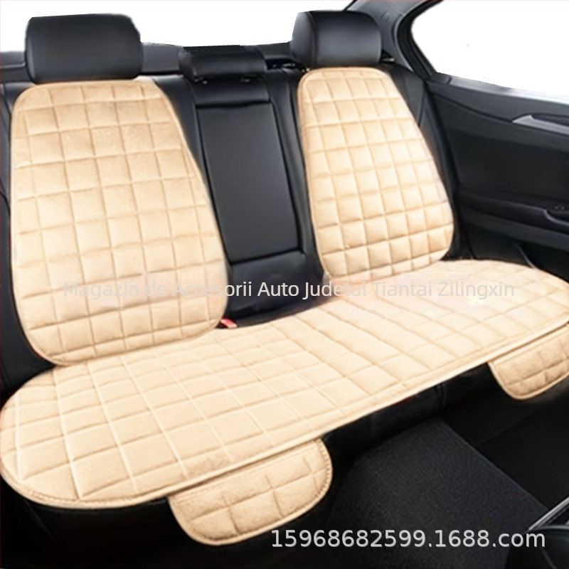 Pernă auto de iarnă, fără spătar, pătrată, brodată, din pluș, fără legături, călduroasă, din trei piese, pernă pentru scaunul individual din față și din spate