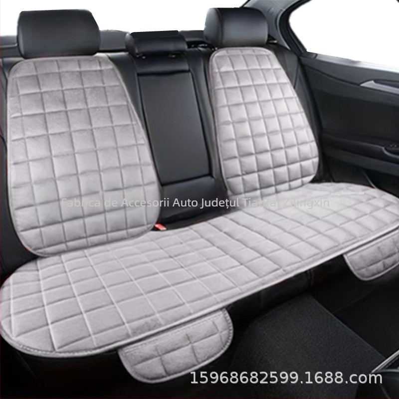 Pernă auto de iarnă, fără spătar, pătrată, brodată, din pluș, fără legături, călduroasă, din trei piese, pernă pentru scaunul individual din față și din spate