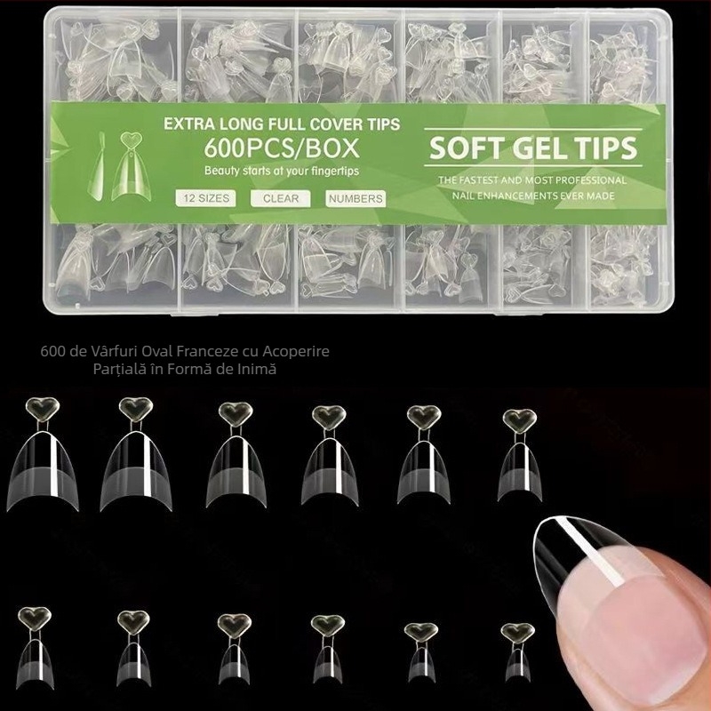 600 de bucăți de unghii false pliate, fără urme, fără sculptură, autocolant complet, jumătate mată, scurt, pătrat, balet, patch-uri pentru unghii false