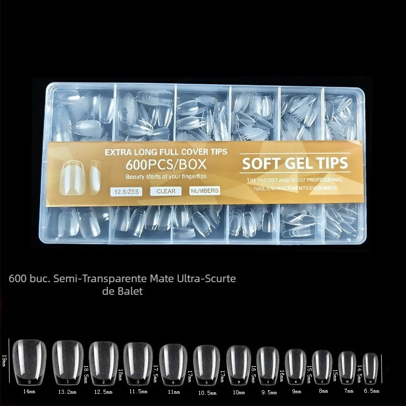 600 de bucăți de unghii false pliate, fără urme, fără sculptură, autocolant complet, jumătate mată, scurt, pătrat, balet, patch-uri pentru unghii false
