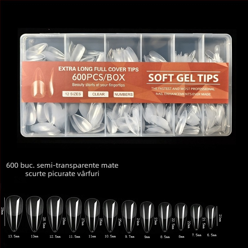 600 de bucăți de unghii false pliate, fără urme, fără sculptură, autocolant complet, jumătate mată, scurt, pătrat, balet, patch-uri pentru unghii false