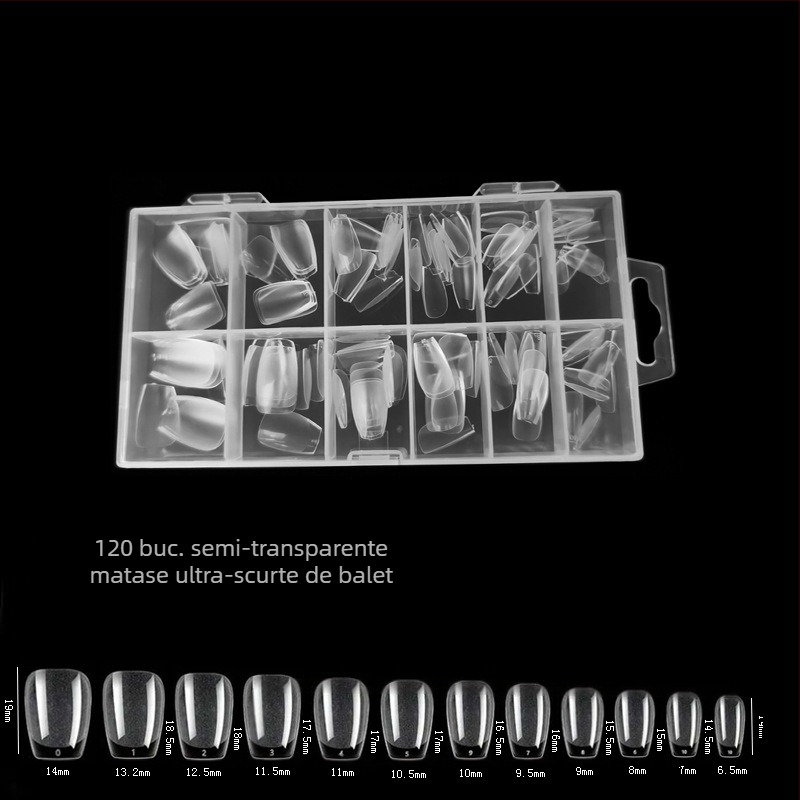 600 de bucăți de unghii false pliate, fără urme, fără sculptură, autocolant complet, jumătate mată, scurt, pătrat, balet, patch-uri pentru unghii false