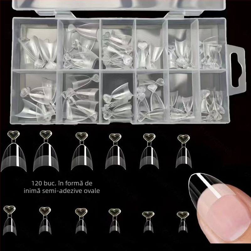 600 de bucăți de unghii false pliate, fără urme, fără sculptură, autocolant complet, jumătate mată, scurt, pătrat, balet, patch-uri pentru unghii false