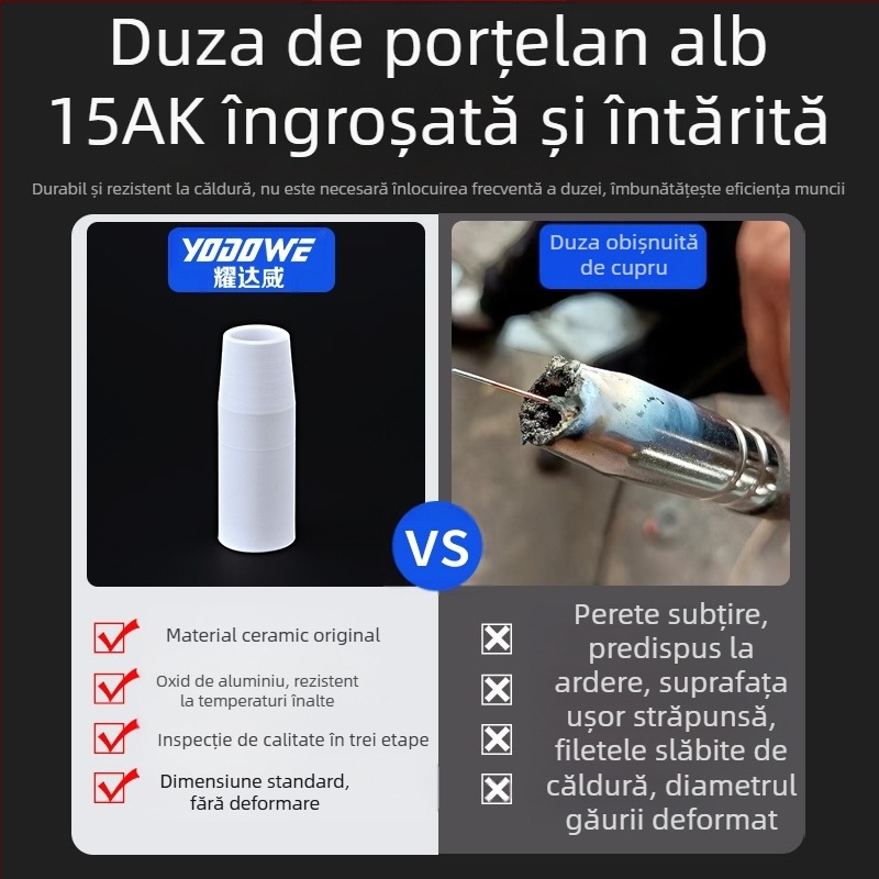 Duză de protecție 1K, accesorii pentru pistol de sudură cu protecție gazoasă europeană, duză de protecție airless, duză 200A, mașină de sudură ceramică cu două ecrane, duză de porțelan