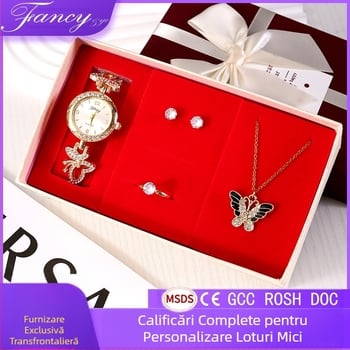 Set cadou de Ziua Profesorului, Ziua Îndrăgostiților chinezești, ceas, colier, inel, cercei, bijuterii, cadou de Ziua Îndrăgostiților, Crăciun