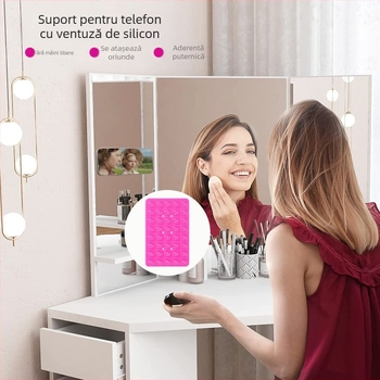 Suport pentru telefon cu ventuză din silicon, dublu – montaj fără găuri, bază autoadhesivă