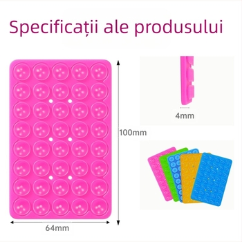 Suport pentru telefon cu ventuză din silicon, dublu – montaj fără găuri, bază autoadhesivă