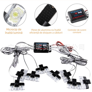 Lumină LED de avertizare pentru grila mașinii cu telecomandă, două LED-uri, configurare 1-8 LED, ABS+LED (12V, 16W, 0.3A)