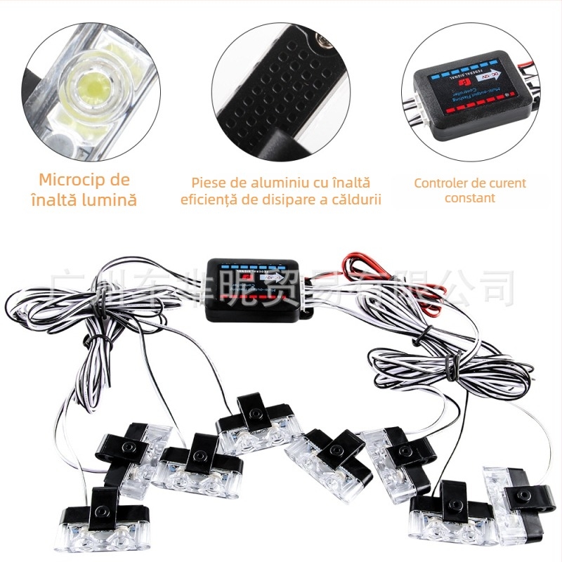 Lumină LED de avertizare pentru grila mașinii cu telecomandă, două LED-uri, configurare 1-8 LED, ABS+LED (12V, 16W, 0.3A)
