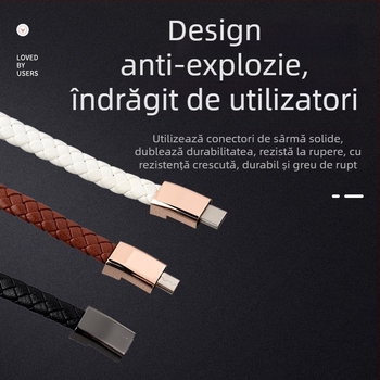 Brățară cablu de date pentru Apple/Huawei/Android — trei interfețe (Lightning, Micro USB, Type-C); conector cu un singur cap; material împletit