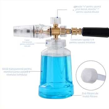 Anlu Shi pistol de spumă pentru spălat mașini, cu duză din aliaj și mâner din aliaj, distanța de pulverizare 5-10, presiune apă 4-8, greutate 460 g